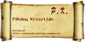 Páhány Krisztián névjegykártya